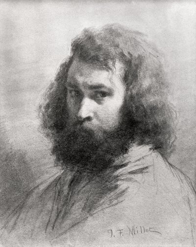 Selbstporträt, ca. 1845-46 (Kohle und Bleistift auf Papier) von Jean Francois Millet